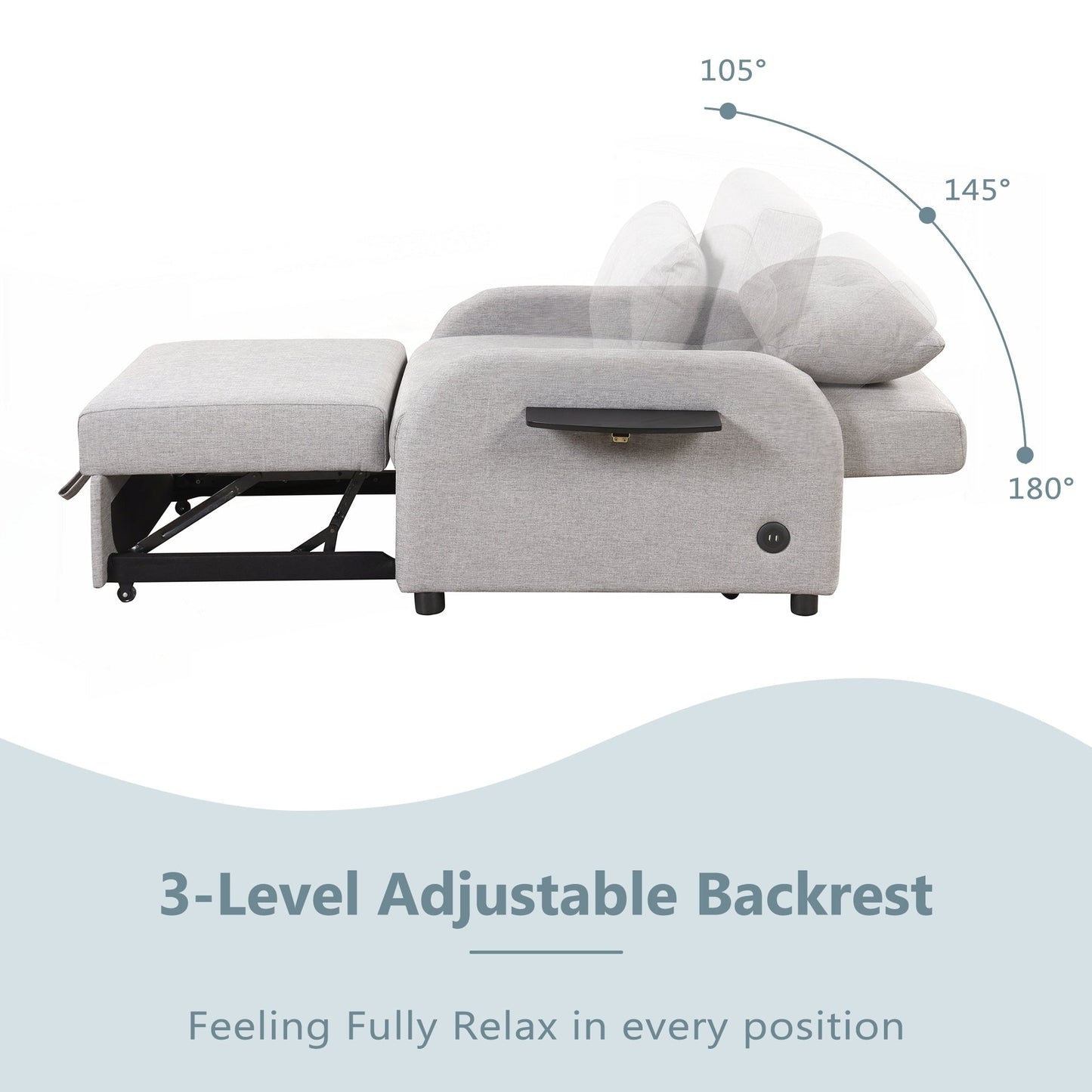 Canapé-lit gigogne 3 en 1 avec table à 2 oreilles