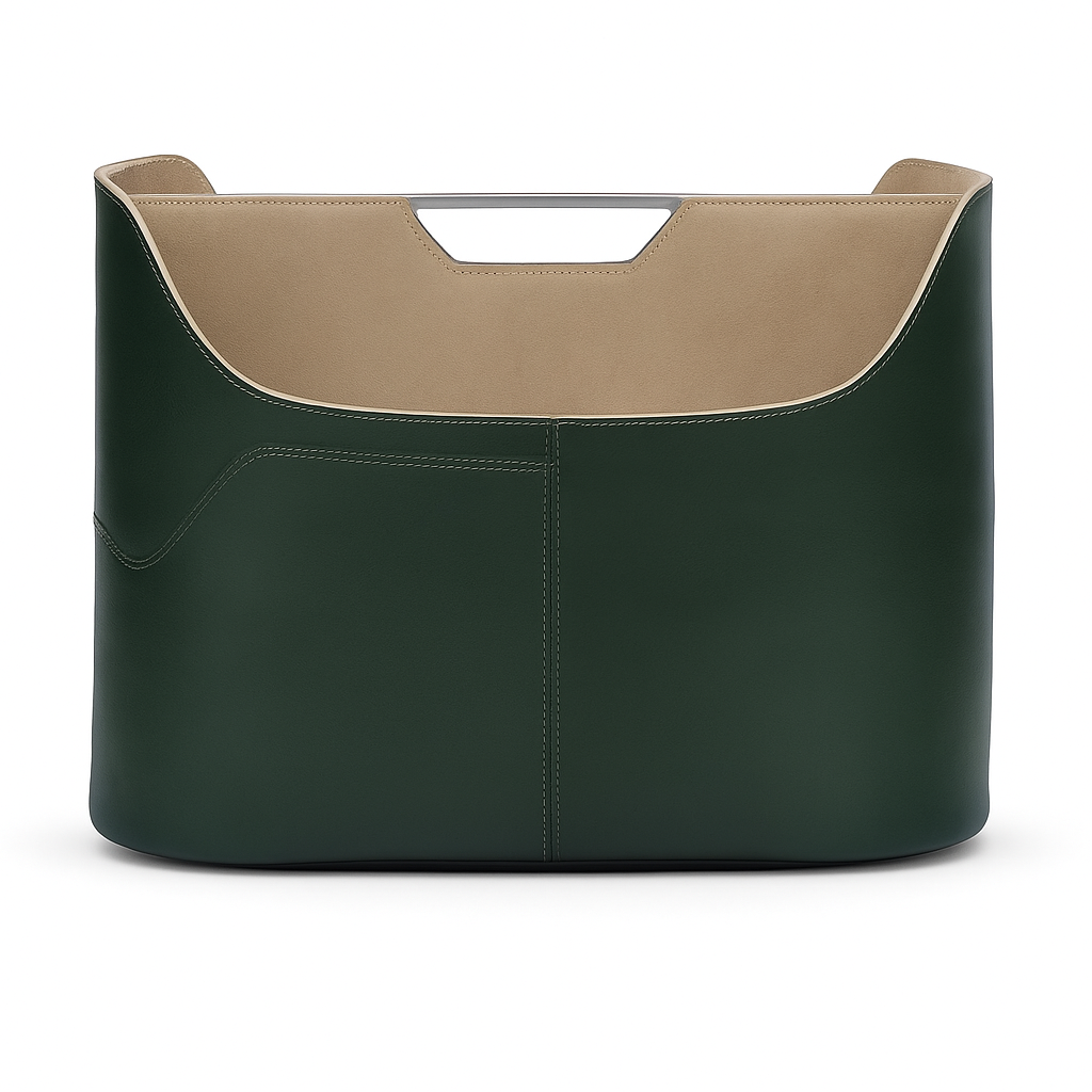 Porte-revues Raffi Olive – Cuir vert foncé et daim