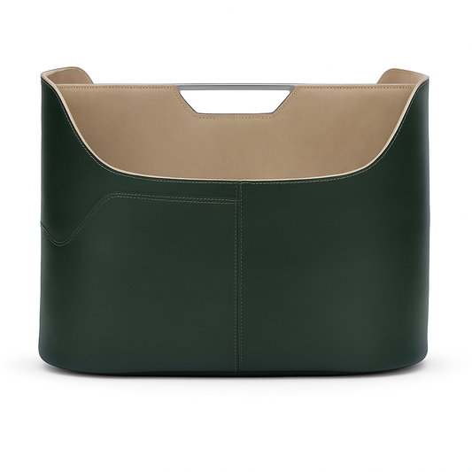 Porte-revues Raffi Olive – Cuir vert foncé et daim