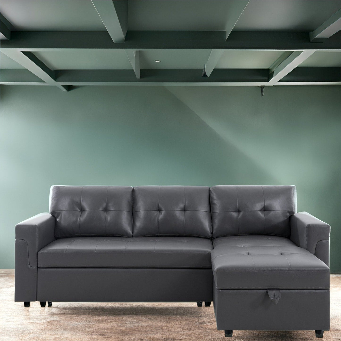 Canapé sectionnel réversible avec lit gigogne, méridienne avec rangement dissimulé, pieds durables,