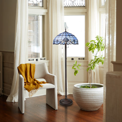 Lampadaire à 3 lumières en verre teinté et résine River of Goods Allistar, 64 pouces de hauteur, éclairage vers le bas - 20 L x 20 l x 64 H