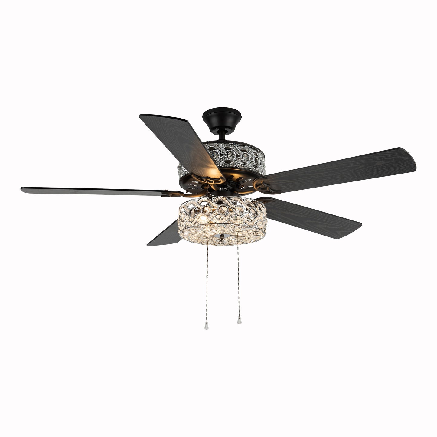 Ventilateur de plafond à DEL River of Goods Olivia, finition bronze huilé/cristal, 52 pouces - 52L x 52W x 18.25H - 52L x 52W x 18.25H