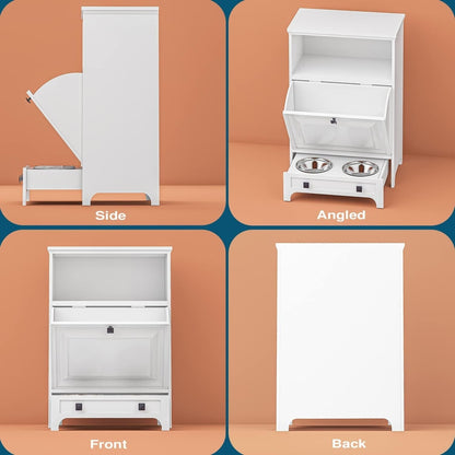 Station d'alimentation pour chiens Roomfitters avec 2 gamelles surélevées et armoire d'alimentation inclinable pour animaux de compagnie