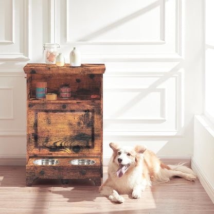 Station d'alimentation pour chiens Roomfitters avec 2 gamelles surélevées et armoire d'alimentation inclinable pour animaux de compagnie