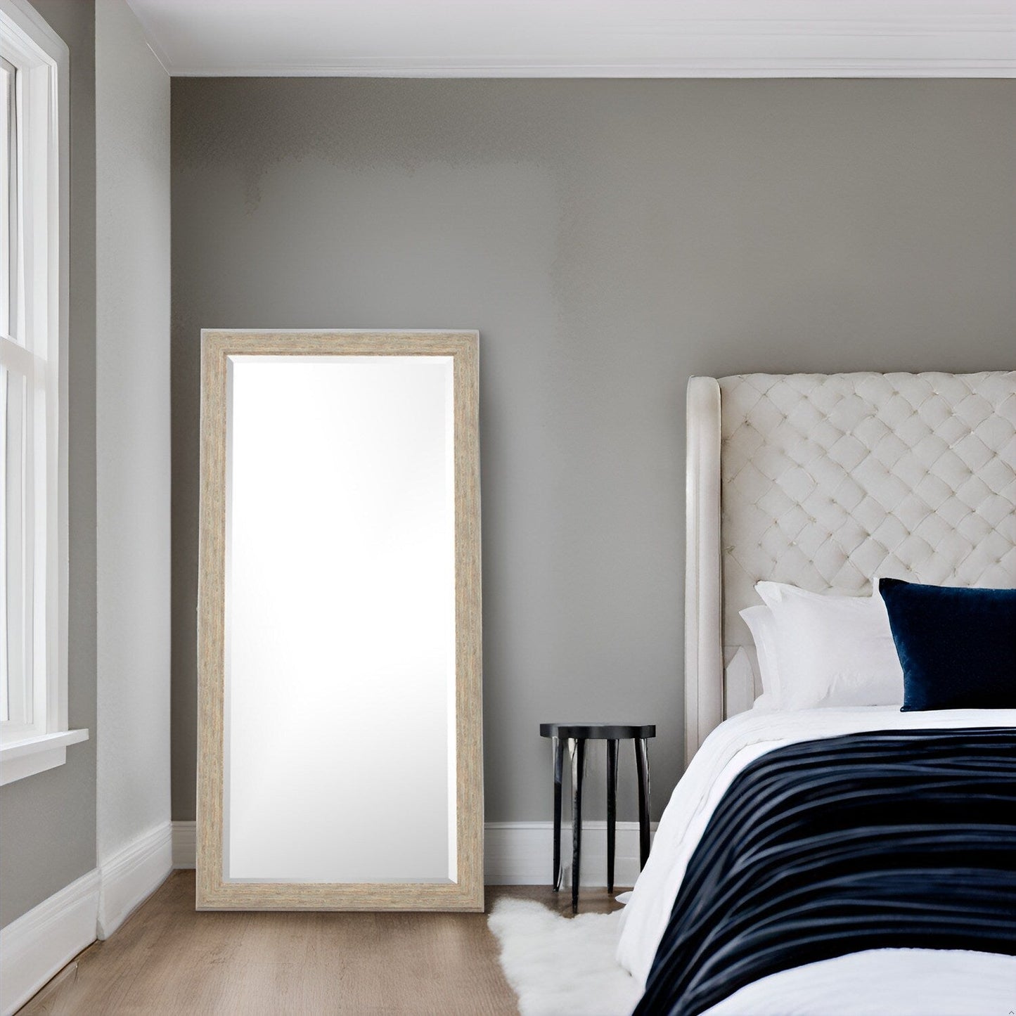 Miroir rustique pleine longueur - 66 x 32 cm, cadre rectangulaire en bois, miroir intégral pour salon, chambre à coucher