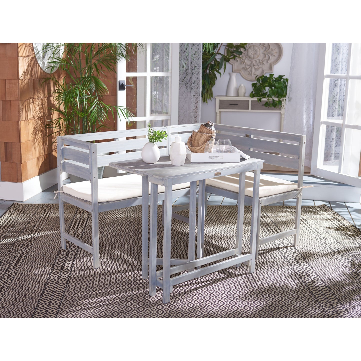 Ensemble de salon d'angle d'extérieur Kenna 3 pièces pour balcon SAFAVIEH - 39 L x 19 P x 33 H