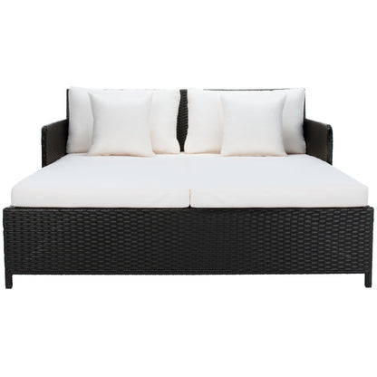 Lit de repos d'extérieur SAFAVIEH Taniyah en osier avec oreiller et coussins - 53 L x 28 P x 62 H