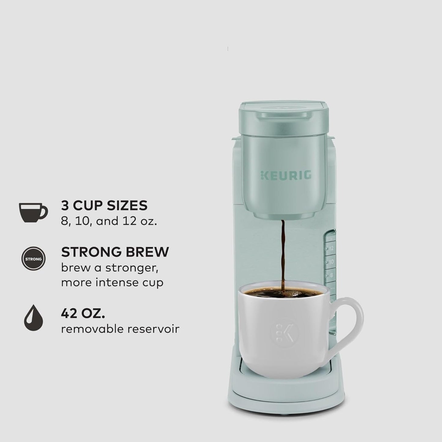 Cafetière K-Cup à dose unique, 3 tailles d'infusion, infusion forte, réservoir de 1,27 l, menthe