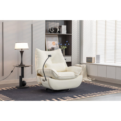 Fauteuil inclinable pivotant et électrique avec haut-parleurs Bluetooth, support de téléphone, ports de chargement USB et Type-C, rangement dissimulé des accoudoirs