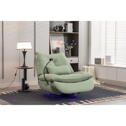 Fauteuil inclinable pivotant et électrique avec haut-parleurs Bluetooth, support de téléphone, ports de chargement USB et Type-C, rangement dissimulé des accoudoirs