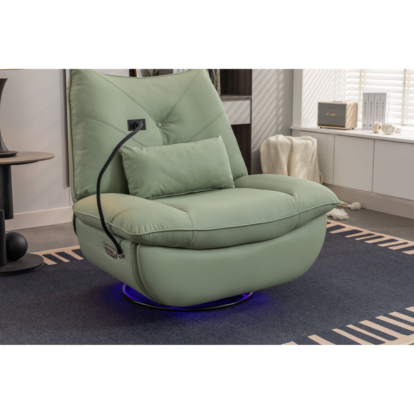 Fauteuil inclinable pivotant et électrique avec haut-parleurs Bluetooth, support de téléphone, ports de chargement USB et Type-C, rangement dissimulé des accoudoirs