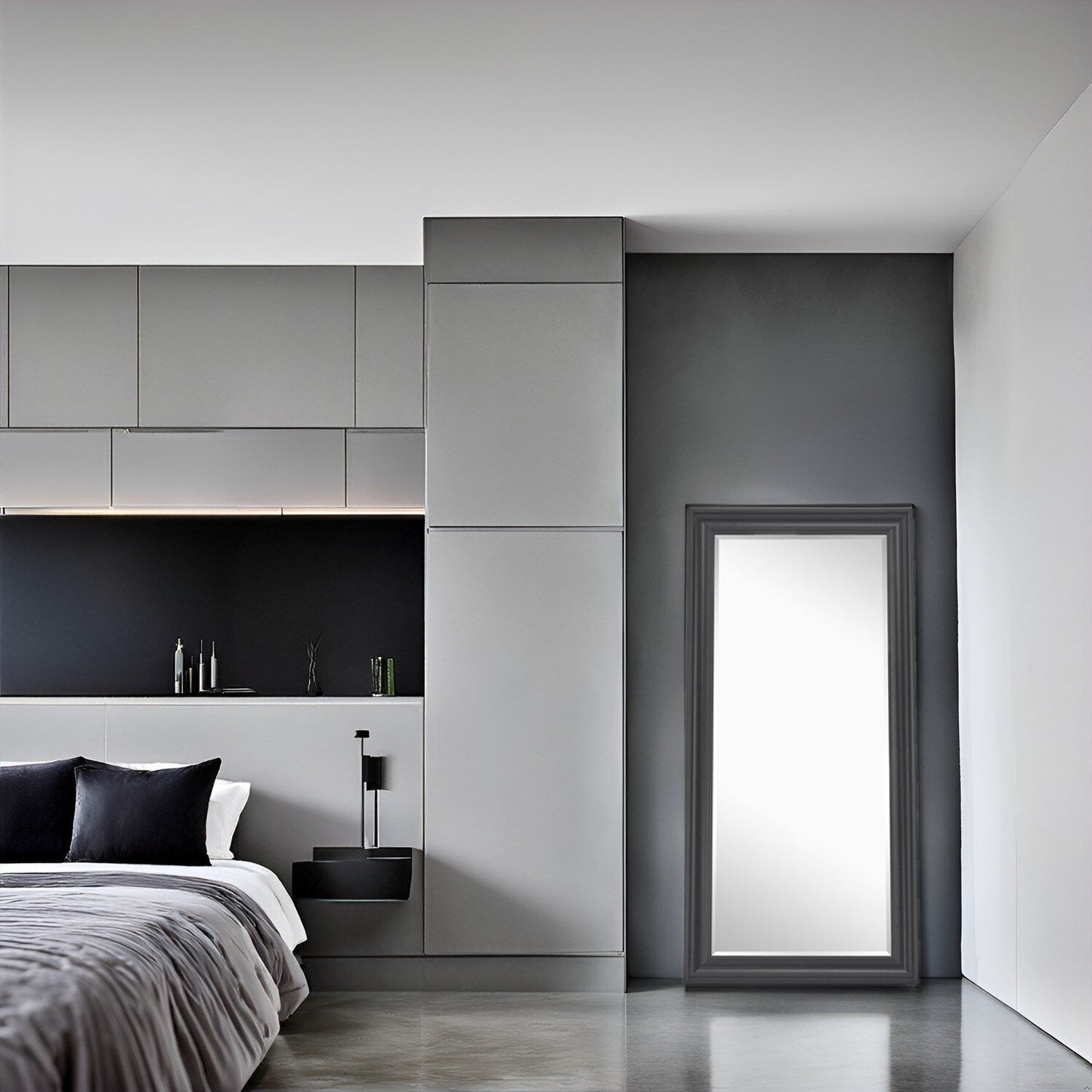 Grand miroir sur toute la surface, miroir surdimensionné, cadre en imitation bois lisse, miroir rectangulaire à suspendre au mur