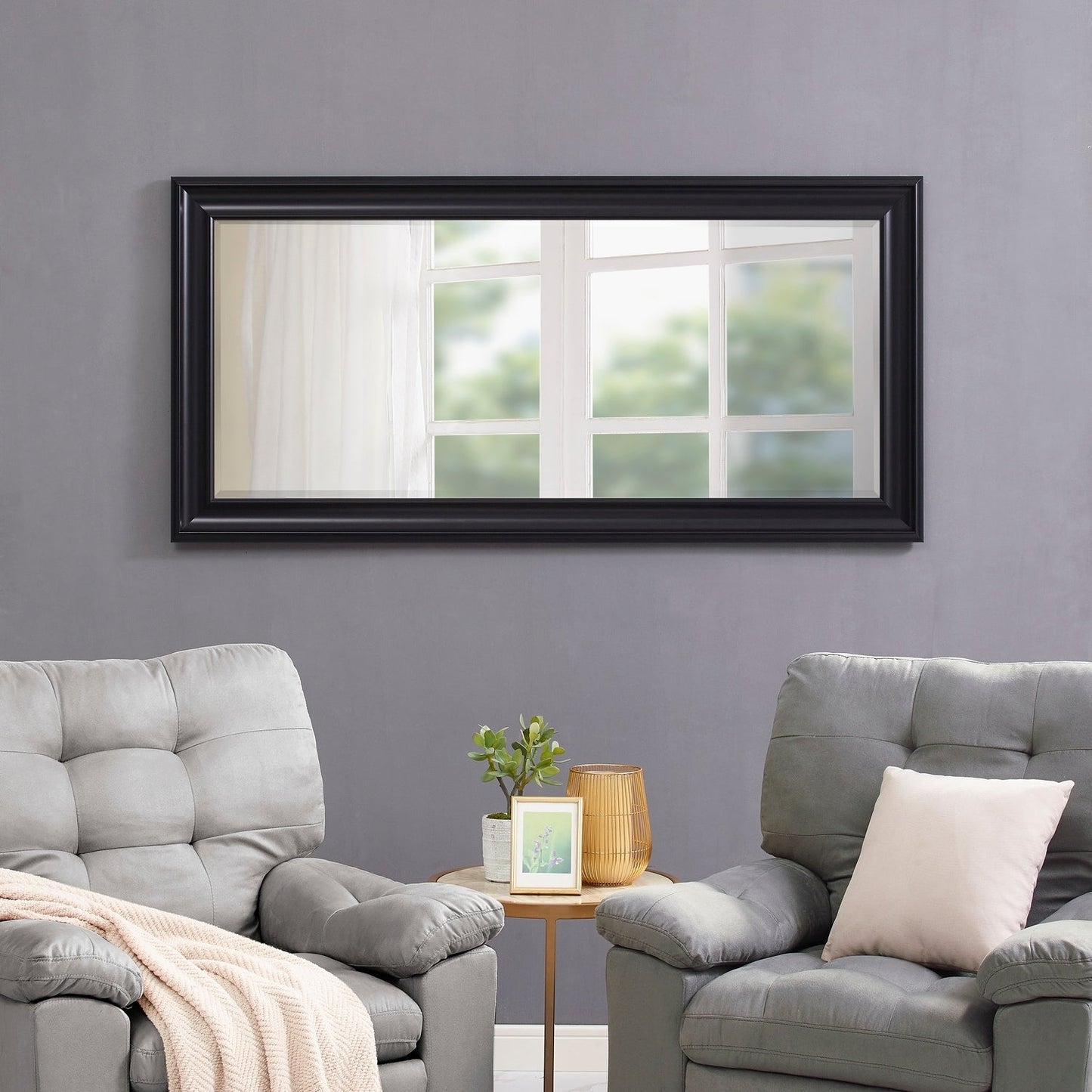 Grand miroir sur toute la surface, miroir surdimensionné, cadre en imitation bois lisse, miroir rectangulaire à suspendre au mur