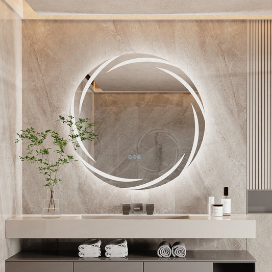 Miroir de salle de bain unique, grand et rétroéclairé à LED, sans scintillement