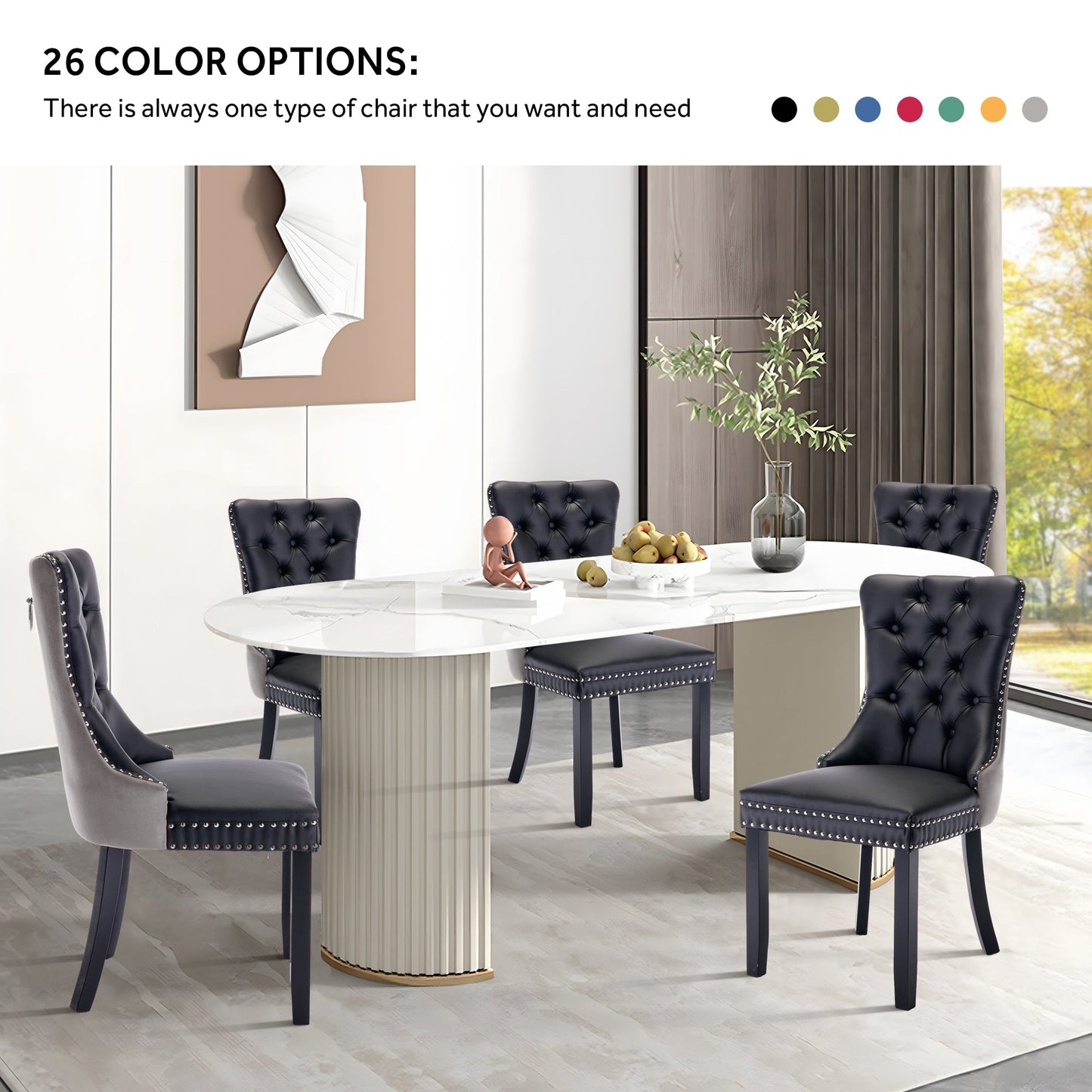 Chaise de salle à manger capitonnée en velours avec pieds en bois massif, lot de 6