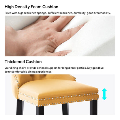 Chaise de salle à manger capitonnée en velours avec pieds en bois massif, lot de 6