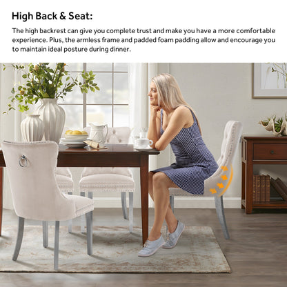 Chaise de salle à manger capitonnée en velours avec pieds en bois massif, lot de 6