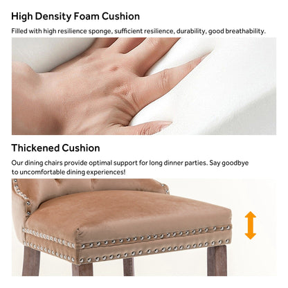 Chaise de salle à manger capitonnée en velours avec pieds en bois massif, lot de 6