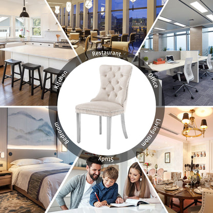 Chaise de salle à manger capitonnée en velours avec pieds en bois massif, lot de 6