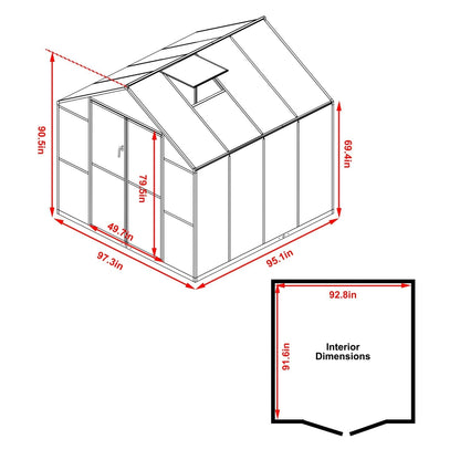 Serre de jardin en aluminium VEIKOUS avec ventilation de toit réglable et porte verrouillable, gris