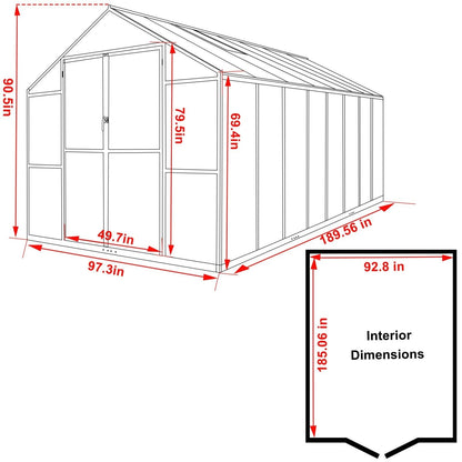 Serre de jardin en aluminium VEIKOUS avec ventilation de toit réglable et porte verrouillable, gris