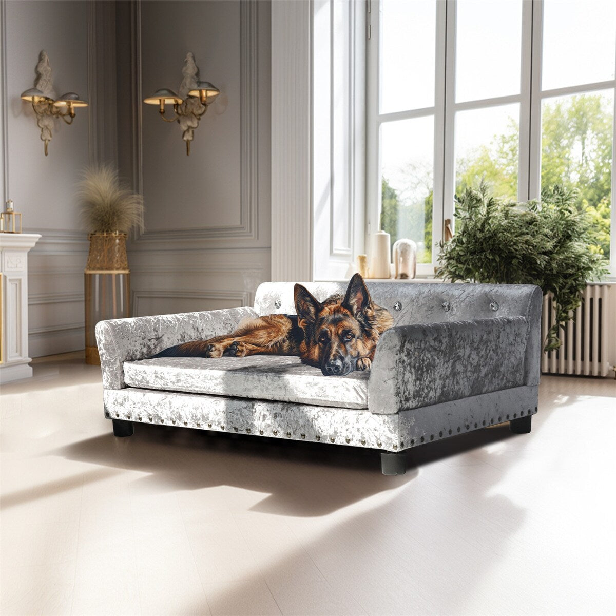 Lit pour animal de compagnie en velours capitonné avec coussin amovible