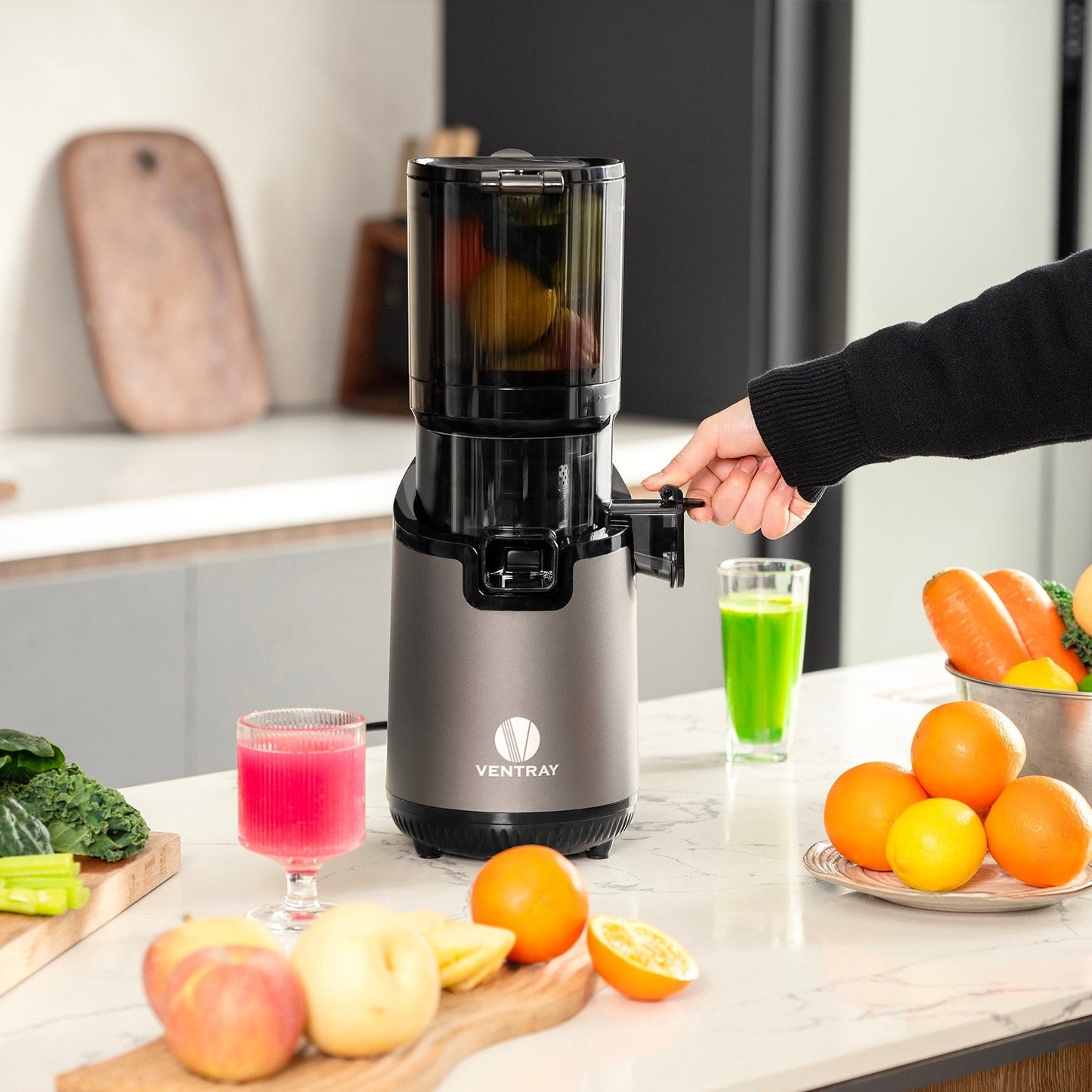 Extracteur de jus à mastication lente Ventray 900, extracteur de jus à pression à froid avec goulotte d'alimentation extra large de 5,1 pouces