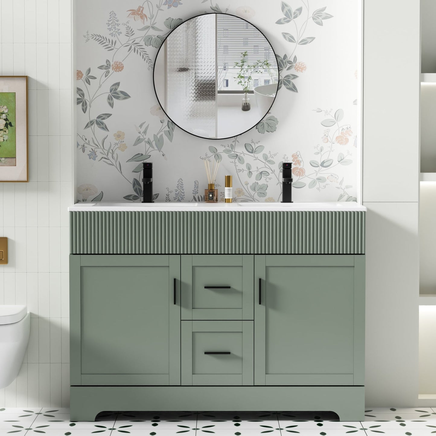 Ensemble de meuble-lavabo Wavy Line 30/36/48 avec lavabo et robinet