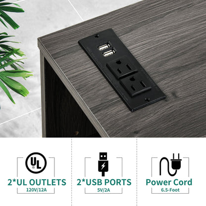 Classeur latéral mobile en bois avec station de charge verrouillable, compatible avec les dossiers de format A4, Lettre et Légal