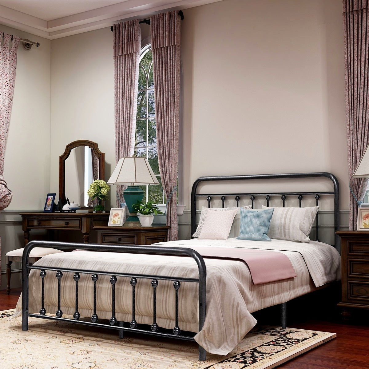 Cadre de lit plateforme en métal vintage simple Alazyhome, montage facile