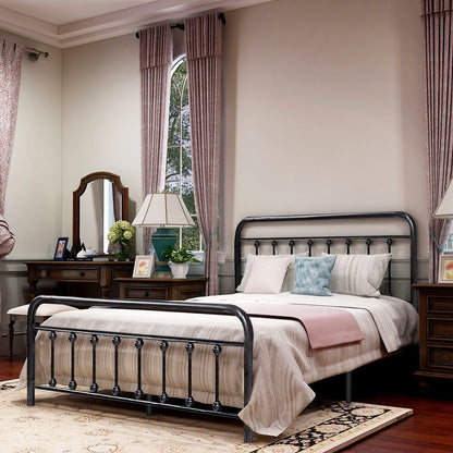 Cadre de lit plateforme en métal vintage simple Alazyhome, montage facile